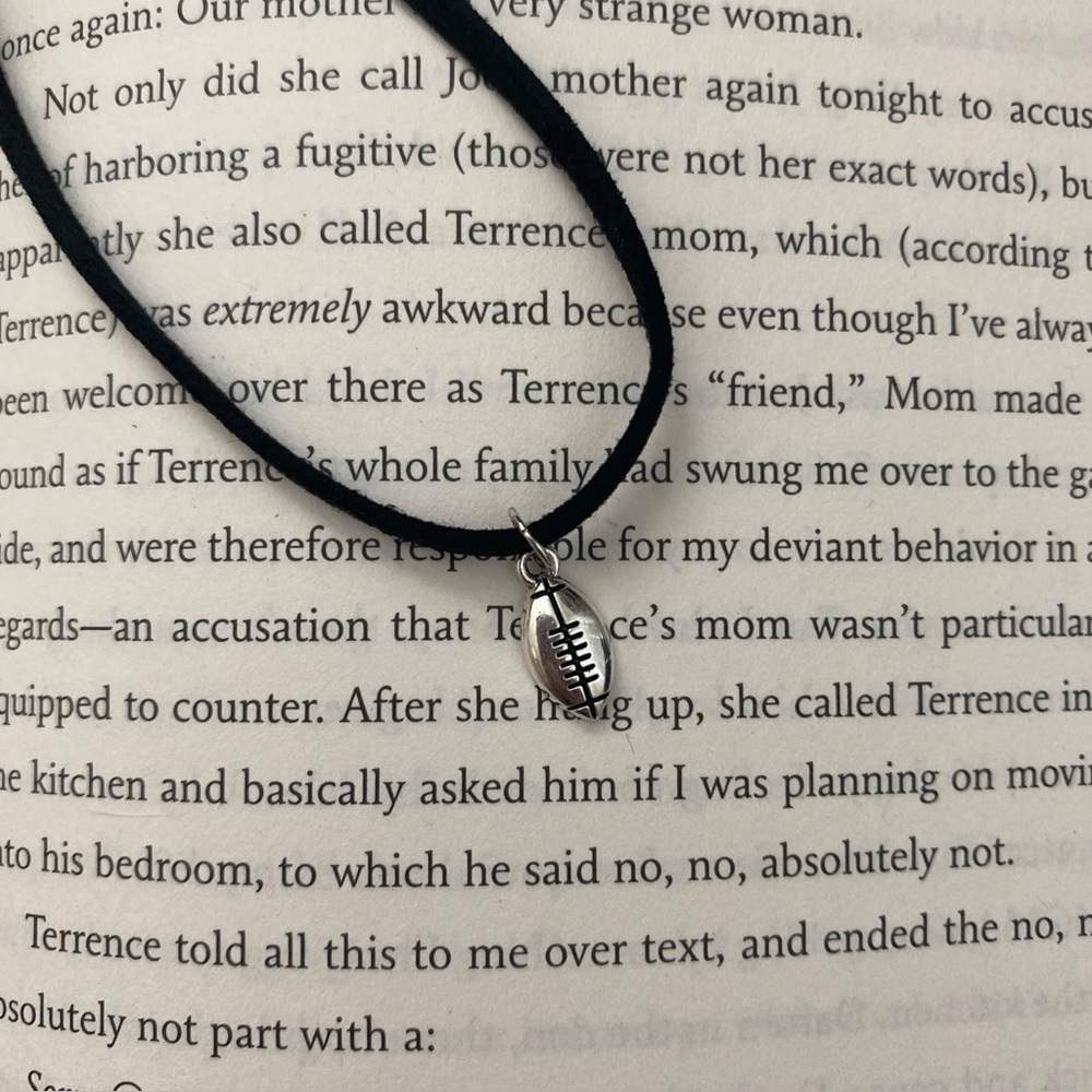 Silver football charm black suede choker necklace sport jewelry / 3 for $15